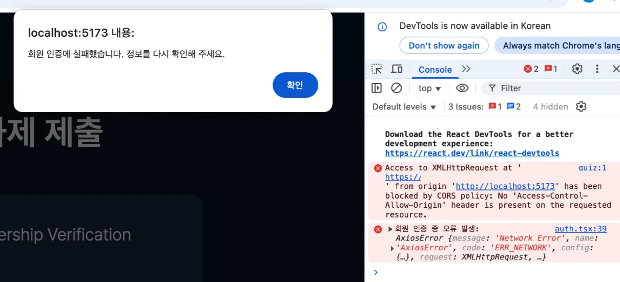 CORS 오류 메시지